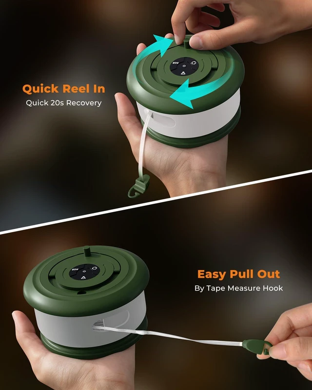 Alt view image 3 of 7 - Camping String Lights, Retractable 32.8FT Rechargeable Fairy Light Quick Storage RGB Flash Lamp Outdoor Waterproof, Portable Hanging Lantern for Outside Tent Patio Awning Garden RV Essentials