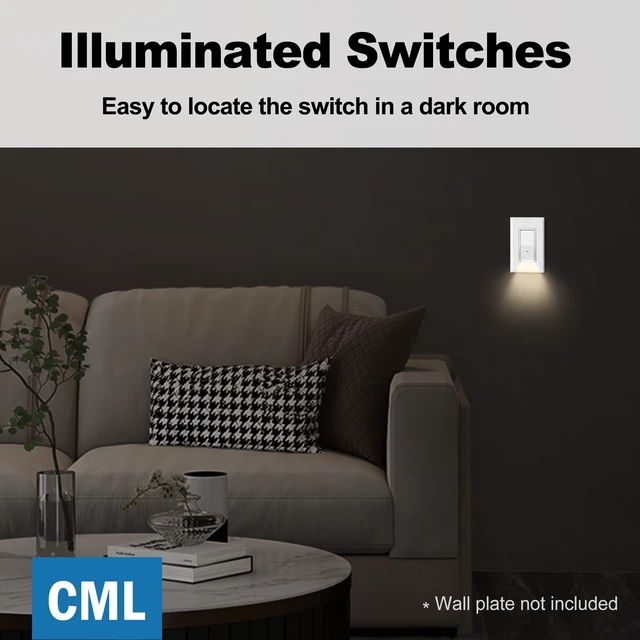 Alt view image 6 of 7 - Illuminated Guide Light Switch for Hallway, Bedroom, Bathroom, 10 Pack Single Pole Decor Paddle Rocker Wall Switch, Dusk to Dawn On/Off Light Sensor, 15 Amp 120V Grounding Wire, ETL Listed, White
