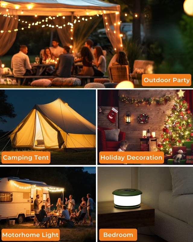 Alt view image 7 of 7 - Camping String Lights, Retractable 32.8FT Rechargeable Fairy Light Quick Storage RGB Flash Lamp Outdoor Waterproof, Portable Hanging Lantern for Outside Tent Patio Awning Garden RV Essentials