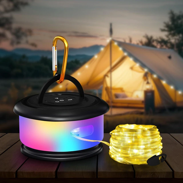 Main image of Camping String Lights, Retractable 32.8FT Rechargeable Fairy Light Quick Storage RGB Flash Lamp Outdoor Waterproof, Portable Hanging Lantern for Outside Tent Patio Awning Garden RV Essentials