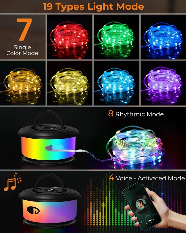 Alt view image 2 of 7 - 2-Pack Camping String Lights, Retractable 4 in 1 Camp Lights 32.8FT Rechargeable Fairy Lamp Outdoor Waterproof, RGB Portable Hanging Lantern for Outside Tent Patio Awning RV Essentials