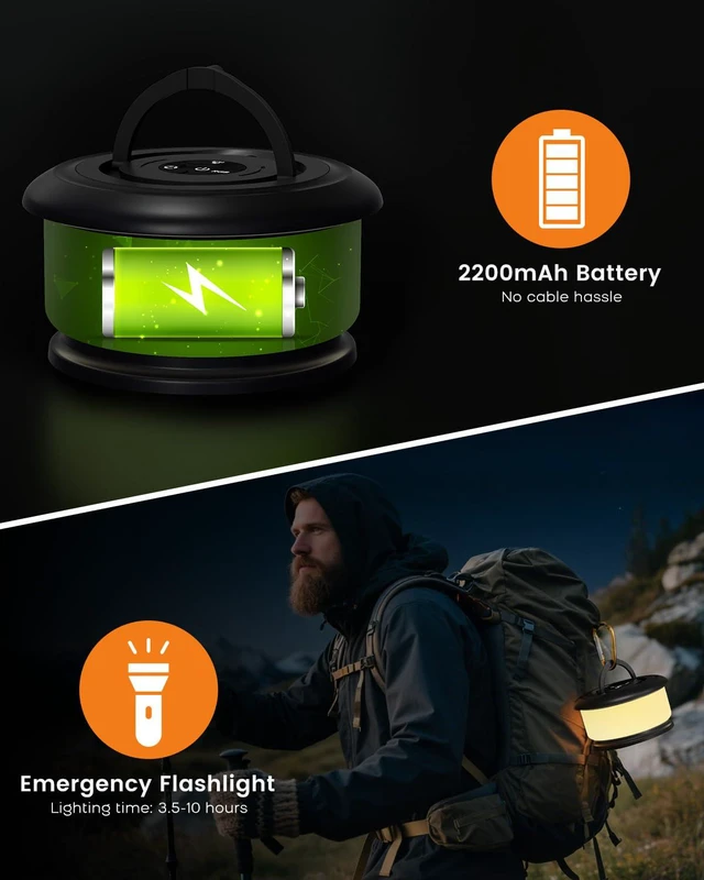 Alt view image 6 of 7 - 2-Pack Camping String Lights, Retractable 4 in 1 Camp Lights 32.8FT Rechargeable Fairy Lamp Outdoor Waterproof, RGB Portable Hanging Lantern for Outside Tent Patio Awning RV Essentials
