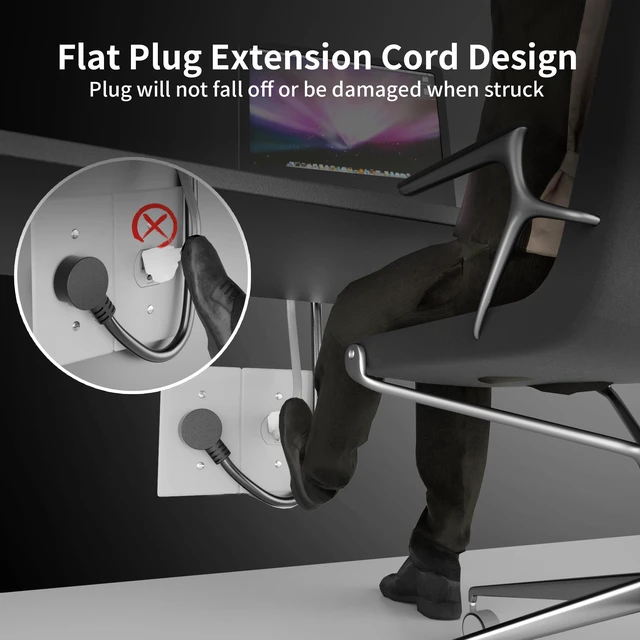 Alt view image 6 of 6 - 14 Gauge 6 FT 2 Pack Black Flat Plug Extension Cord, Indoor Low Profile Flat Plug, Heavy Duty 3 Prong Grounded, Flexible SJTW, 15A 1875W 125V, ETL Listed, Home/Workshop/Outdoor