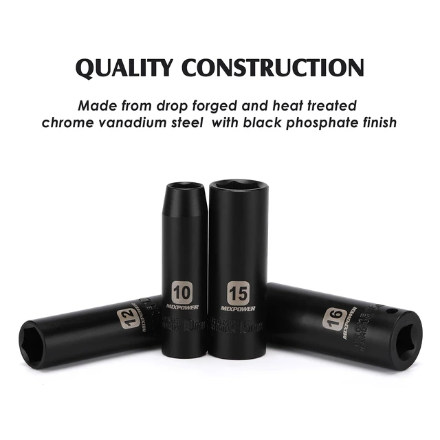 Alt view image 3 of 7 - 3/8" Drive Deep Impact Socket Set, 6 Point, 31 Piece SAE and Metric Socket Set, 7-22mm, 5/16"-1", Cr-V Steel Mechanic Socket Set