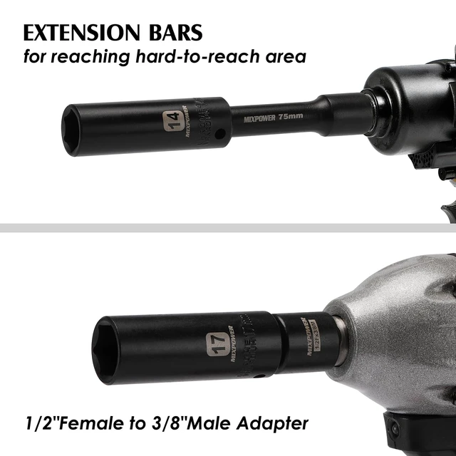Alt view image 6 of 7 - 3/8" Drive Deep Impact Socket Set, 6 Point, 31 Piece SAE and Metric Socket Set, 7-22mm, 5/16"-1", Cr-V Steel Mechanic Socket Set