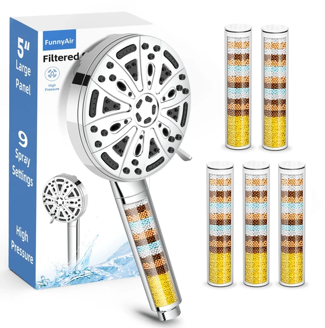 Main image of Filtered Shower Head with Handheld, 5 Filters, Hard Water Softener 9 Spray Modes, High Pressure, 20-Stage Filtration, Remove Chlorine and Heavy Metals, Relieve Dry Itchy Skin, Hose Included