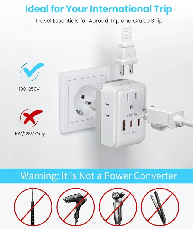 Alt view image 7 of 7 - Universal Travel Adapter, PD 35W Type A,C,G,D,I,M Detachable Plugs 7 in 1 with 4 AC 3 USB Ports (2 USB C), Compact Kit for Travel, International Power Adapter for US Europe UK India Africa AUS