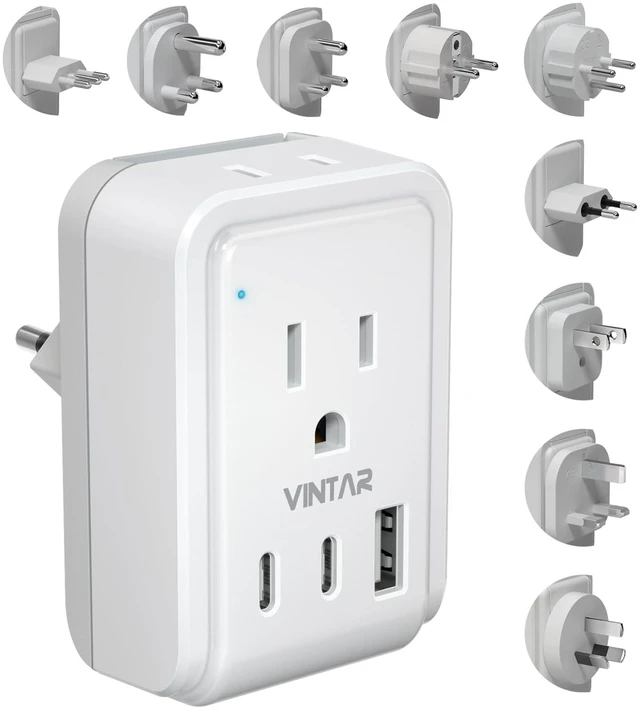 Main image of Universal Travel Adapter, Type A,C,D,E/F,G,H,I,L,M Detachable Plugs 5 in 1 with 2 AC 3 USB Ports (2 USB C), 17W Fast Charge, International Power Adapter for US/India/Africa/EU/UK/AU/JP/Italy