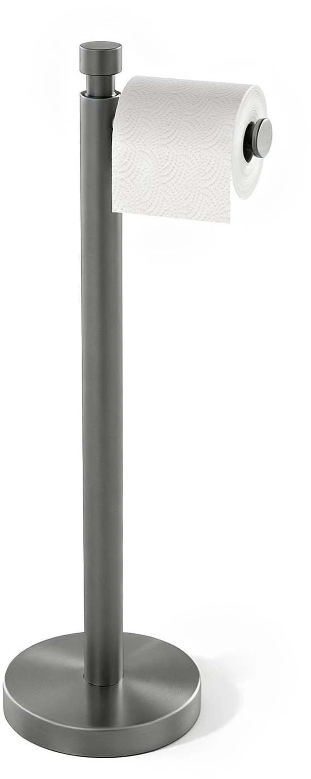 Main image of Toilet Paper Holder Stand with Weighted Base, Brushed Graphite Stainless Steel Design with Open-Arm Access for Bathrooms and Powder Rooms