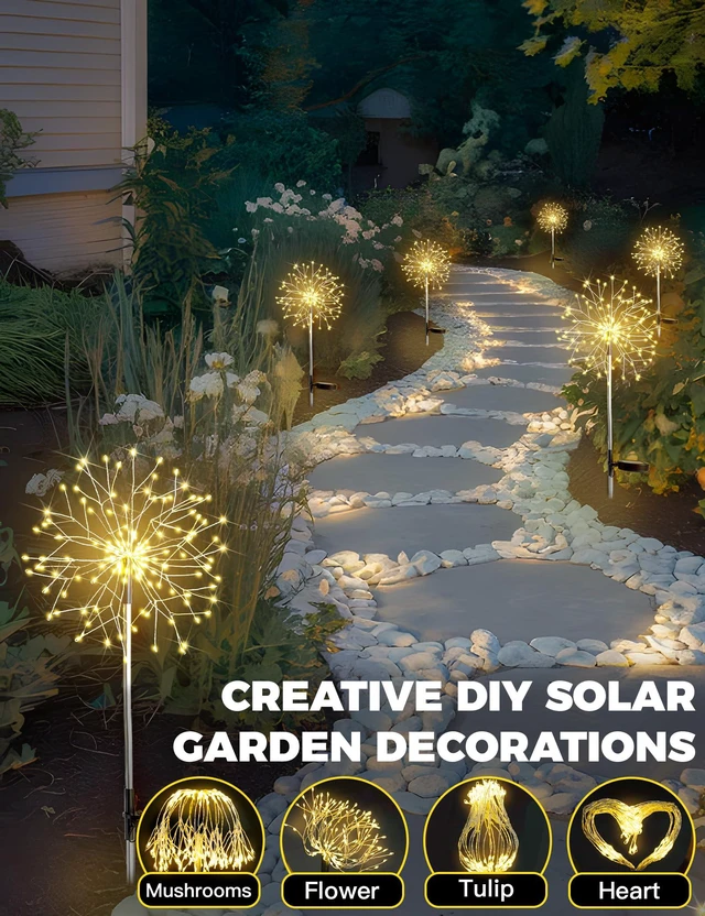 Alt view image 4 of 7 - Solar Garden Lights Outdoor Waterproof Decorative, 4Pack 150LED Firework Lights, Solar Fairy Lights for Yard, Garden, Patio, Pathway, Flowerbed, Party, Wedding Outside Decor- Warm White
