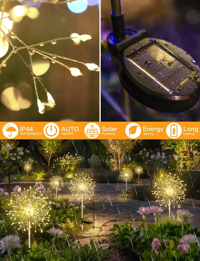 Alt view image 5 of 7 - Solar Garden Lights Outdoor Waterproof Decorative, 4Pack 150LED Firework Lights, Solar Fairy Lights for Yard, Garden, Patio, Pathway, Flowerbed, Party, Wedding Outside Decor- Warm White