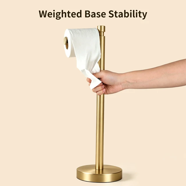 Alt view image 3 of 6 - Toilet Paper Holder Stand, 4.4lbs Heavy Duty, Brushed Gold Stainless Steel Design with Open-Arm Access for Bathrooms and Powder Rooms