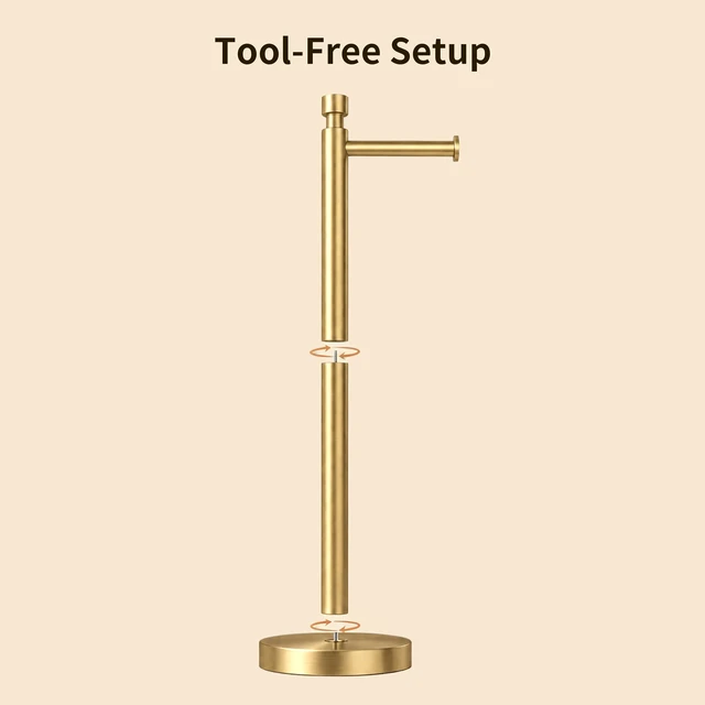 Alt view image 6 of 6 - Toilet Paper Holder Stand, 4.4lbs Heavy Duty, Brushed Gold Stainless Steel Design with Open-Arm Access for Bathrooms and Powder Rooms