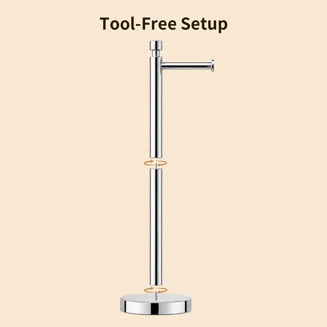 Alt view image 6 of 6 - Toilet Paper Holder Stand with Weighted Base, Chrome Stainless Steel Design with Open-Arm Access for Bathrooms and Powder Rooms