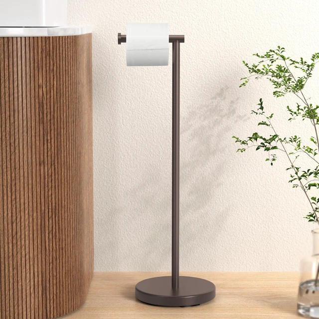 Main image of Bronze Toilet Paper Holder Stand, 26" H Free Standing, Heavy Base 304 Stainless Steel, Cement-Filled Base, Anti-Slip Pad, Fits All Roll Sizes, 1-Min Assembly, No Drill