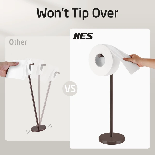 Alt view image 3 of 7 - Bronze Toilet Paper Holder Stand, 26" H Free Standing, Heavy Base 304 Stainless Steel, Cement-Filled Base, Anti-Slip Pad, Fits All Roll Sizes, 1-Min Assembly, No Drill