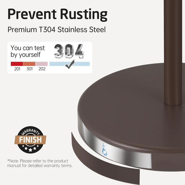 Alt view image 5 of 7 - Bronze Toilet Paper Holder Stand, 26" H Free Standing, Heavy Base 304 Stainless Steel, Cement-Filled Base, Anti-Slip Pad, Fits All Roll Sizes, 1-Min Assembly, No Drill