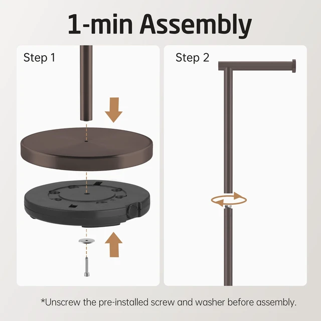 Alt view image 7 of 7 - Bronze Toilet Paper Holder Stand, 26" H Free Standing, Heavy Base 304 Stainless Steel, Cement-Filled Base, Anti-Slip Pad, Fits All Roll Sizes, 1-Min Assembly, No Drill