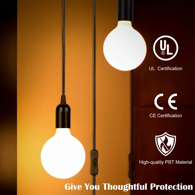 Alt view image 4 of 7 - 1 Pack UL-Listed 20Ft Extension Hanging Lantern Cord Cable Black 360W with E26 E27 Socket On/Off Button Pendant Lighting