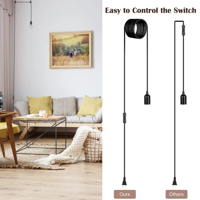 Alt view image 5 of 7 - 1 Pack UL-Listed 20Ft Extension Hanging Lantern Cord Cable Black 360W with E26 E27 Socket On/Off Button Pendant Lighting