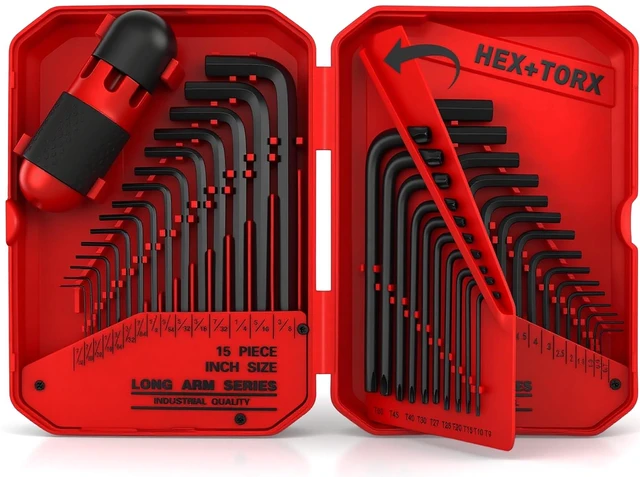 Main image of 41-Piece Hex Key Allen Wrench Set, L Shape Hex and Torx Key Wrenches with Torque Handle | SAE(0.028"-3/8") | Metric(0.7mm-10mm) | Torx(T9-T50) in 3-Layer Storage Case, Heat Treated Cr-V Steel
