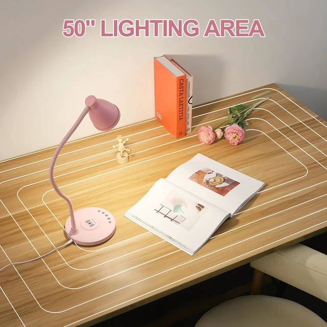 Alt view image 5 of 7 - Cute Desk Lamp for Home Office with USB C+A Charging Port Timer Pink LED Desk Light with Wireless Charger 5 Colors Stepless Dimming Reading Light Touch Bedside Table Lamp for College Dorm Room