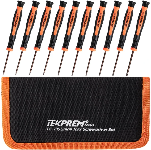 Main image of 10 in 1 Small Torx Screwdriver Set of T2-T15, T2 T3 T4 T5 T6 T7 T8 T9 T10 T15 Torx Security Bits Complete Star Repair Kit for Apple,Macbook,Xbox,PS3,PS4,PS5,Ring Doorbell, Computer,Knives