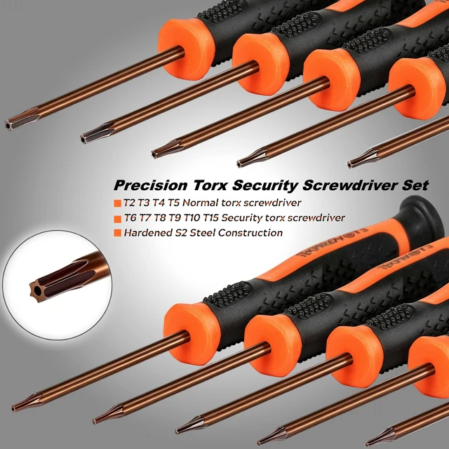 Alt view image 6 of 7 - 10 in 1 Small Torx Screwdriver Set of T2-T15, T2 T3 T4 T5 T6 T7 T8 T9 T10 T15 Torx Security Bits Complete Star Repair Kit for Apple,Macbook,Xbox,PS3,PS4,PS5,Ring Doorbell, Computer,Knives
