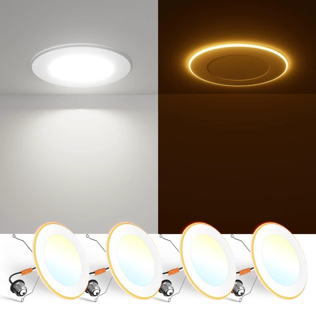 Main image of 4 Pack 5/6 Inch 5CCT LED Recessed Lighting with Night Light 2700K/3000K/4000K/5000K/6000K Selectable,Dimmable Retrofit Flat Can Lights, 1000LM,10W, IC & Damp Rated, ETL & FCC