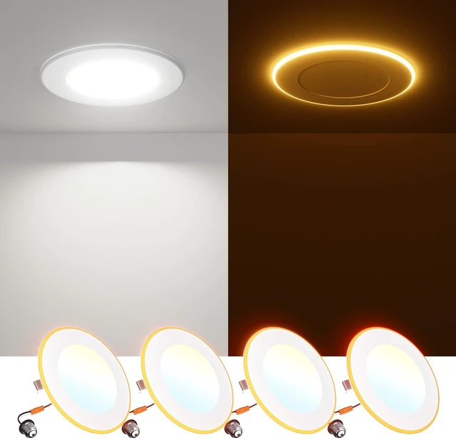 Main image of 4 Pack 4 Inch 5CCT LED Recessed Lighting with Night Light 2700K/3000K/4000K/5000K/6000K Selectable,Dimmable Retrofit Flat Can Lights, 700LM,7W=60W, IC & Damp Rated, ETL & FCC