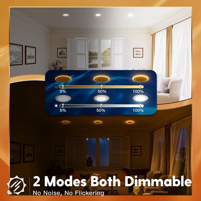 Alt view image 4 of 7 - 4 Pack 4 Inch 5CCT LED Recessed Lighting with Night Light 2700K/3000K/4000K/5000K/6000K Selectable,Dimmable Retrofit Flat Can Lights, 700LM,7W=60W, IC & Damp Rated, ETL & FCC