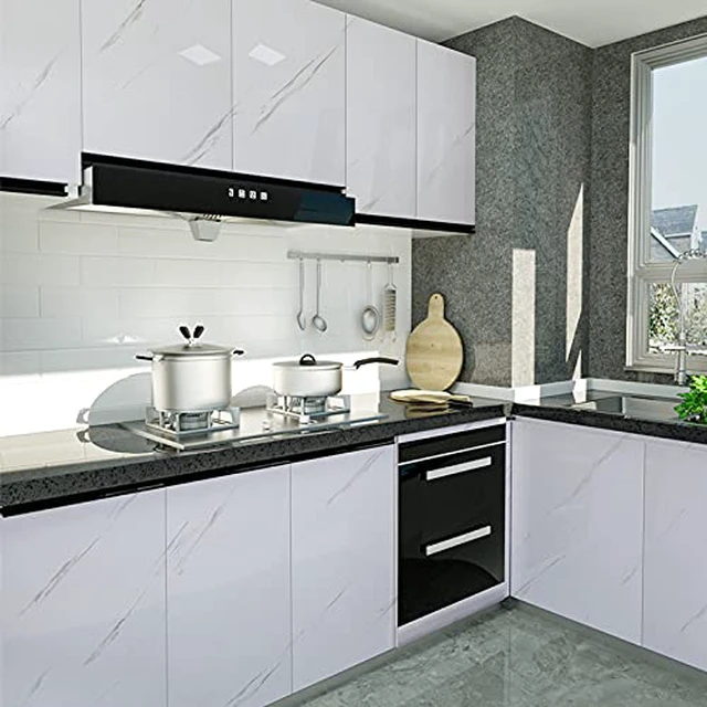 Alt view image 4 of 7 - Marble Contact Paper White Peel and Stick Wallpaper 23.6"×197" Glossy Marble Wallpaper Self Adhesive Removable Wallpapers Waterproof Countertop Paper for Cabinet Furniture Kitchen Vinyl