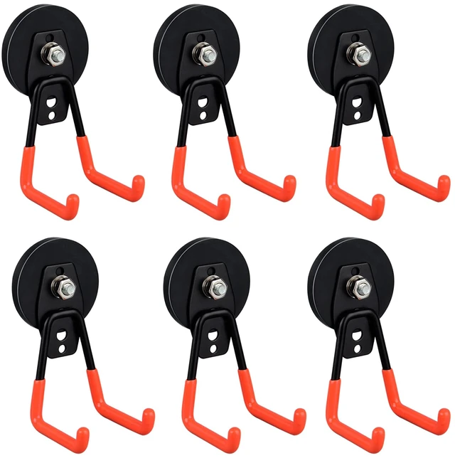 Main image of Heavy Duty Magnetic Garage Hooks,6 Pack Strong Large Magnet Hooks for Power Drill,Garden Tools,Hose,Pegboard,Garage, Workshop,Magnetic Storage Hook for Indoor Outdoor Hanging(Orange)