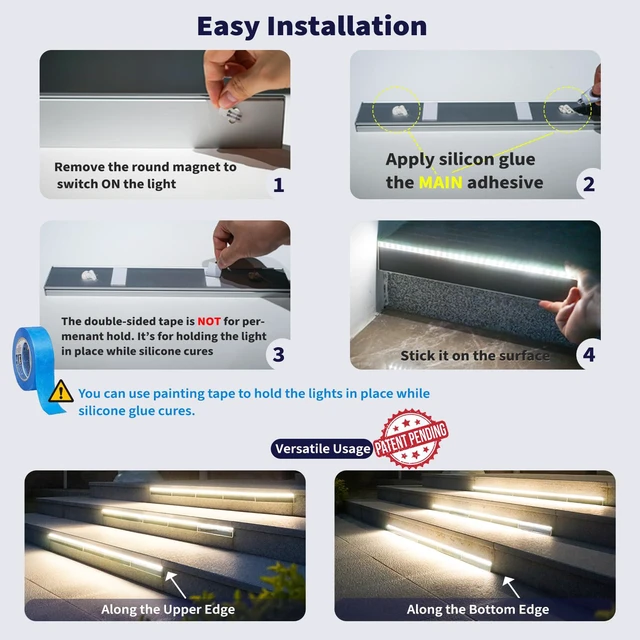 Alt view image 5 of 7 - Solar Step Lights Outside, 33 Focused LEDs, Stair Light, 1PK Downward Lighting, High Brightness, Modular, Waterproof Aluminum, Risers, Deck, Curbsides, Planter Edges, Warm White, 3000K