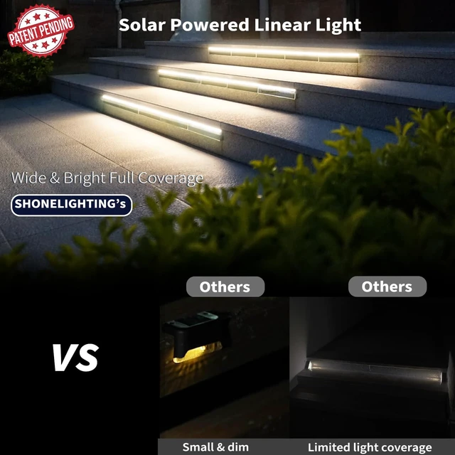 Alt view image 3 of 7 - Solar Step Lights Outside, 33 Focused LEDs, Stair Light, 1PK Downward Lighting, High Brightness, Modular, Waterproof Aluminum, Risers, Deck, Curbsides, Planter Edges, Warm White, 3000K