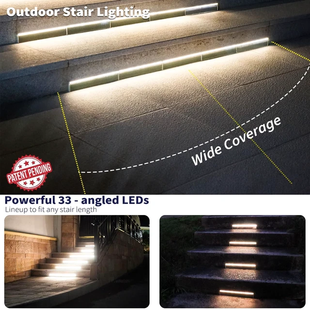 Alt view image 6 of 7 - Solar Step Lights Outside, 33 Focused LEDs, Stair Light, 1PK Downward Lighting, High Brightness, Modular, Waterproof Aluminum, Risers, Deck, Curbsides, Planter Edges, Warm White, 3000K