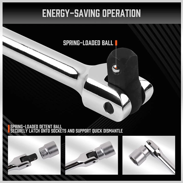Alt view image 4 of 7 - 3-Piece Breaker Bar Set with 180° Rotatable Head, 1/4'', 3/8'' and 1/2'' Drive, 6'', 10'', 15'' Length, Heavy Duty Breaker Bars with Chrome Vanadium Steel