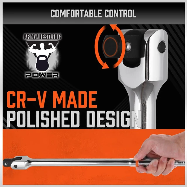 Alt view image 5 of 7 - 3-Piece Breaker Bar Set with 180° Rotatable Head, 1/4'', 3/8'' and 1/2'' Drive, 6'', 10'', 15'' Length, Heavy Duty Breaker Bars with Chrome Vanadium Steel