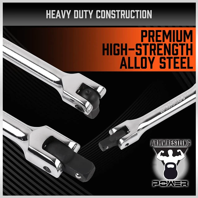 Alt view image 6 of 7 - 3-Piece Breaker Bar Set with 180° Rotatable Head, 1/4'', 3/8'' and 1/2'' Drive, 6'', 10'', 15'' Length, Heavy Duty Breaker Bars with Chrome Vanadium Steel