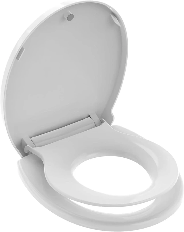 Main image of Round Toilet Seat with Toddler Seat 16.5 Inch & Quick Release - Quick Connect, Potty Training Toilet Seat Soft Close, PP Material Safe & Easy Clean, Firm Accessories Stay Tight, White Plastic