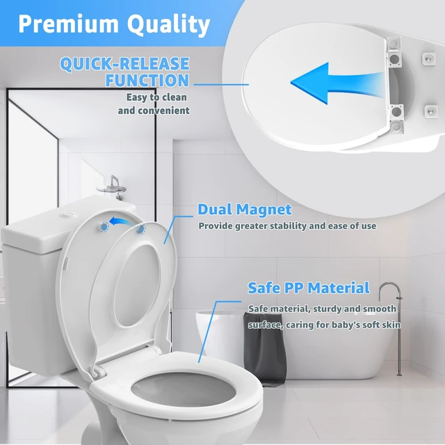 Alt view image 5 of 6 - Round Toilet Seat with Toddler Seat 16.5 Inch & Quick Release - Quick Connect, Potty Training Toilet Seat Soft Close, PP Material Safe & Easy Clean, Firm Accessories Stay Tight, White Plastic