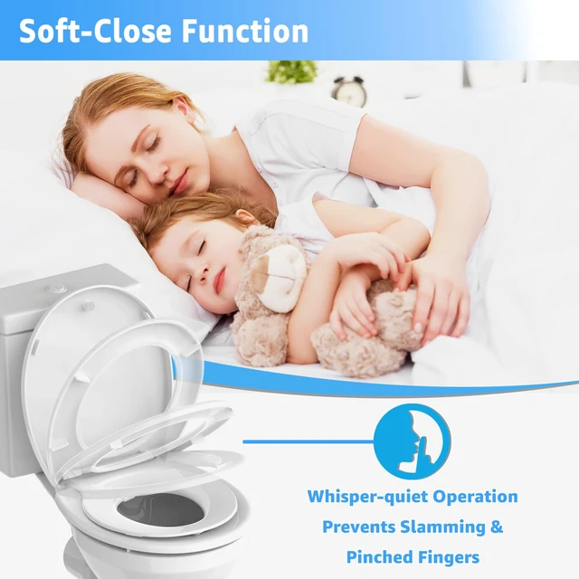 Alt view image 6 of 6 - Round Toilet Seat with Toddler Seat 16.5 Inch & Quick Release - Quick Connect, Potty Training Toilet Seat Soft Close, PP Material Safe & Easy Clean, Firm Accessories Stay Tight, White Plastic