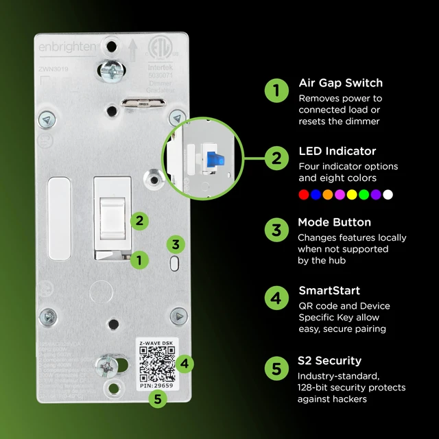 Alt view image 6 of 7 - Z-Wave Long Range Dimmer Switch, 800 Series, Toggle Line/Load Swapping, Direct 3-Way (No Add-On Needed), White or Light Almond, Hub Required, Works with Alexa & Google Home