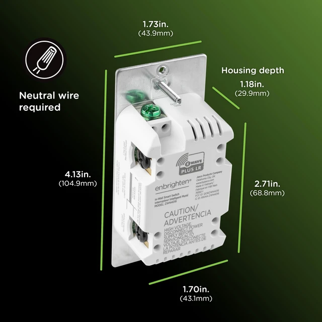 Alt view image 6 of 7 - Z-Wave Long Range On/Off Switch, 800 Series, Toggle Line/Load Swapping, Direct 3-Way (No Add-On Needed), White or Light Almond, Hub Required, Works with Alexa & Google Home