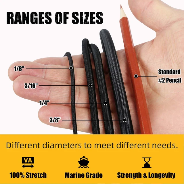 Alt view image 4 of 4 - Marine Grade Bungee Cords Heavy Duty Outdoor - Bungee Cord Roll - 100% Stretch Elastic Cord and Absorbent Bungee Shock Cord for Kayak Deck, Camping, Crafting (3/8" x 100ft)