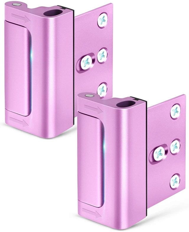 Main image of Door Reinforcement Lock Withstands 800 lbs of Force - Pink Door Lock Latch Drilling Required Extra Proof Door Lock for Kids Safety, Prevents Unauthorized Entry Add a Door Security Lock for Home Safety