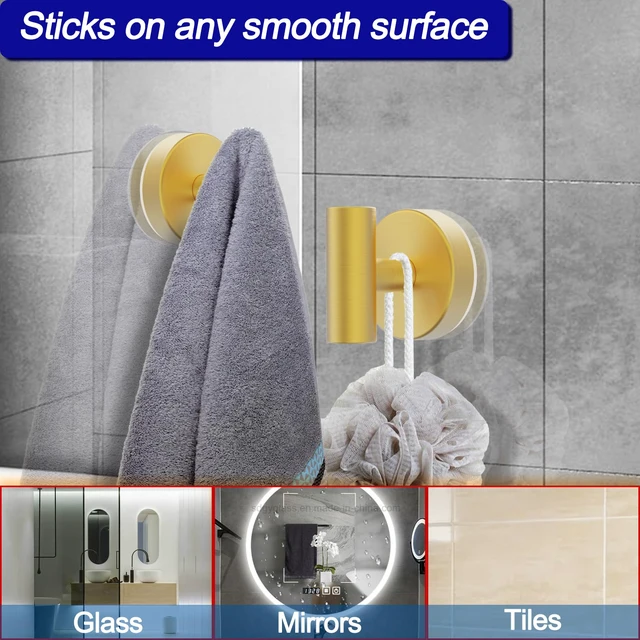 Alt view image 3 of 7 - Suction Cup Hooks, Shower Hooks for Inside Shower Removable Towel Hooks for Bathroom Window Glass Mirror Tile, Bath Robe Looafh Hook for Hanging Waterproof & Rustproof, Gold(4 Pack)
