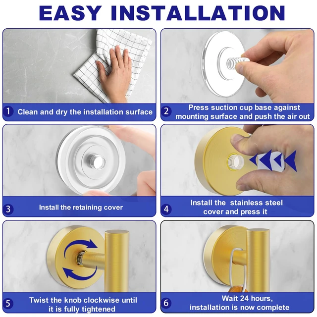 Alt view image 4 of 7 - Suction Cup Hooks, Shower Hooks for Inside Shower Removable Towel Hooks for Bathroom Window Glass Mirror Tile, Bath Robe Looafh Hook for Hanging Waterproof & Rustproof, Gold(4 Pack)