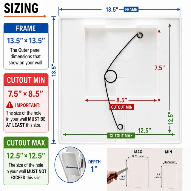 Alt view image 2 of 7 - Adjustable Spring Access Panel 12"x12" Inches, for Drywall, Ceiling, Plumbing Heavy-Duty & Easy Install, Wall Hole Cover Plate, White | Fits 7.5"x8.5" - 12.5"x12.5" Inches | (2-Pack)