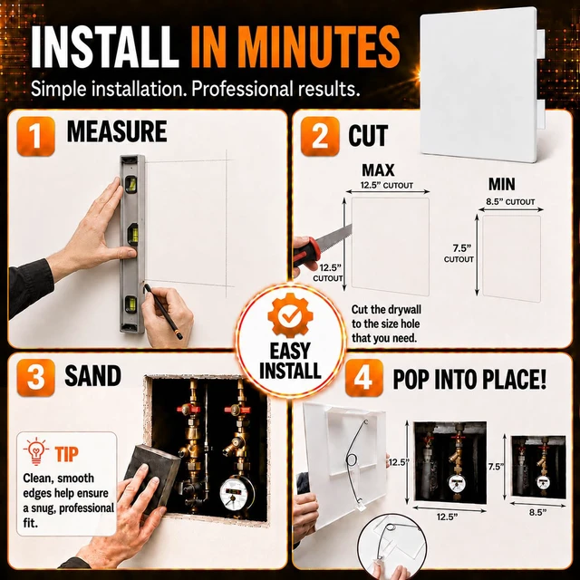 Alt view image 3 of 7 - Adjustable Spring Access Panel 12"x12" Inches, for Drywall, Ceiling, Plumbing Heavy-Duty & Easy Install, Wall Hole Cover Plate, White | Fits 7.5"x8.5" - 12.5"x12.5" Inches | (2-Pack)
